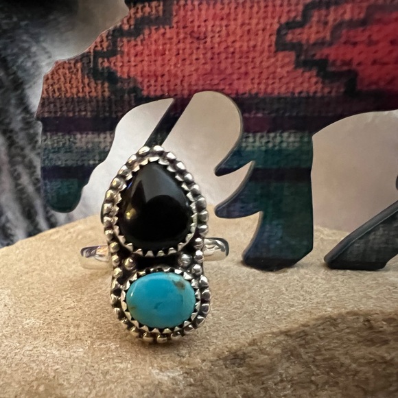 Jewelry - ❤️ Sonoran Blue & Black Onyx 925 Southwestern Sz 7.25 Adjustable Ring 5.9gm
